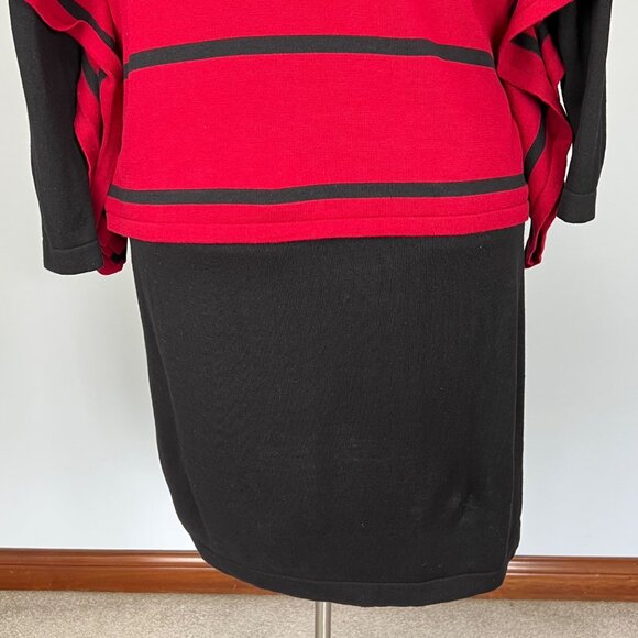 Nina Leonard Womens Plus 2 Piece Poncho Sweater Dress Black Red size 1X - Picture 9 of 16